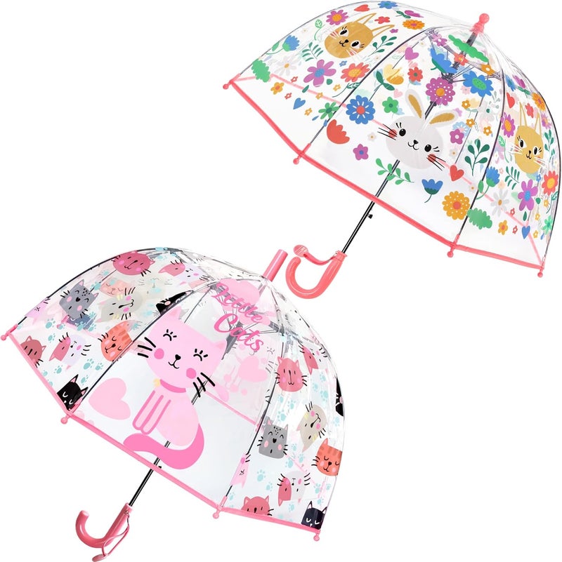 RONIARE 2 Pack Kids Clear Umbrellas for Rain Dome Bubble Umbrella Windproof for Toddler Boys Girls - Image 1